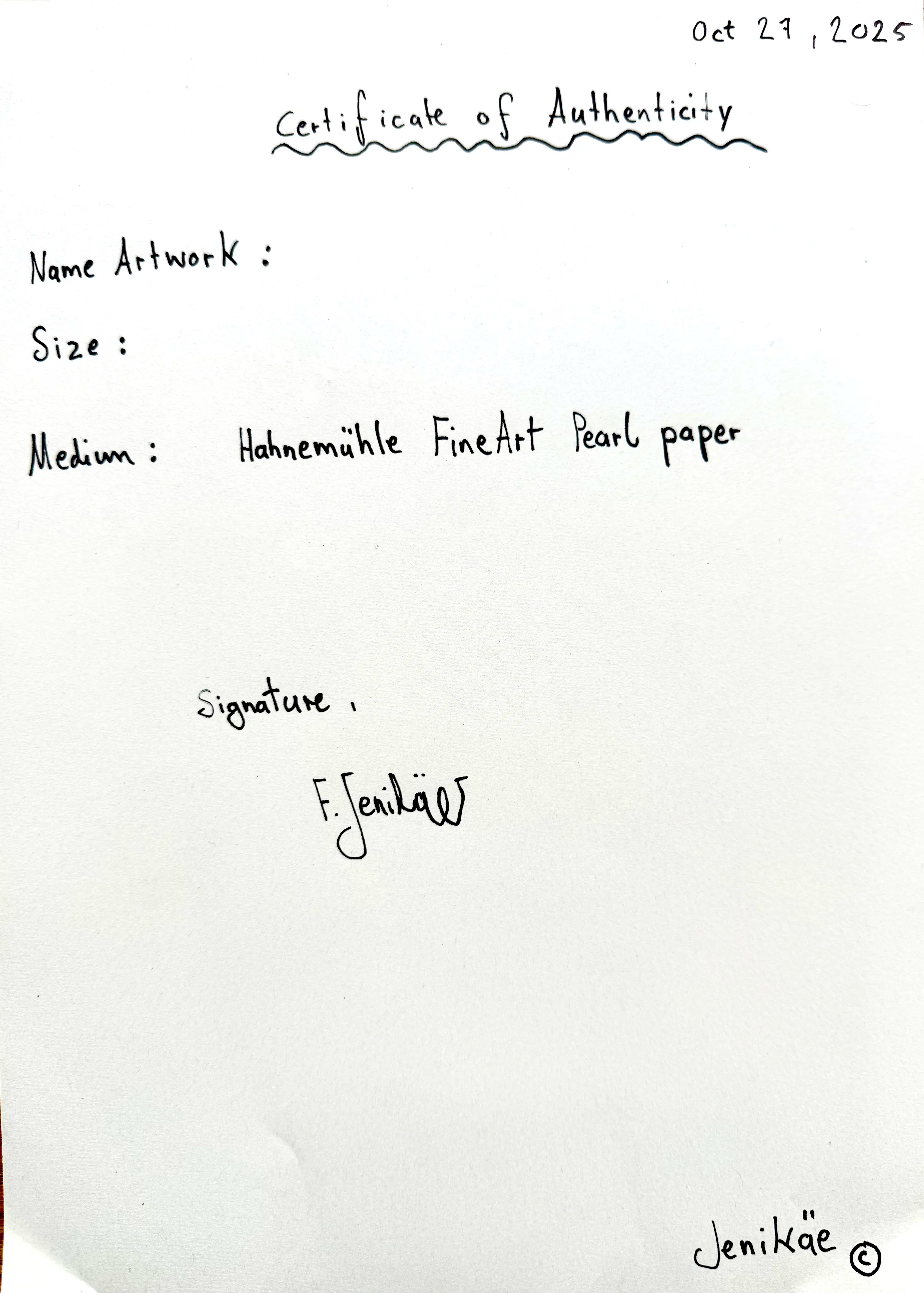Limited Edition Hahnemühle Fine Art Print x Handwritten Certificate Of Authenticity