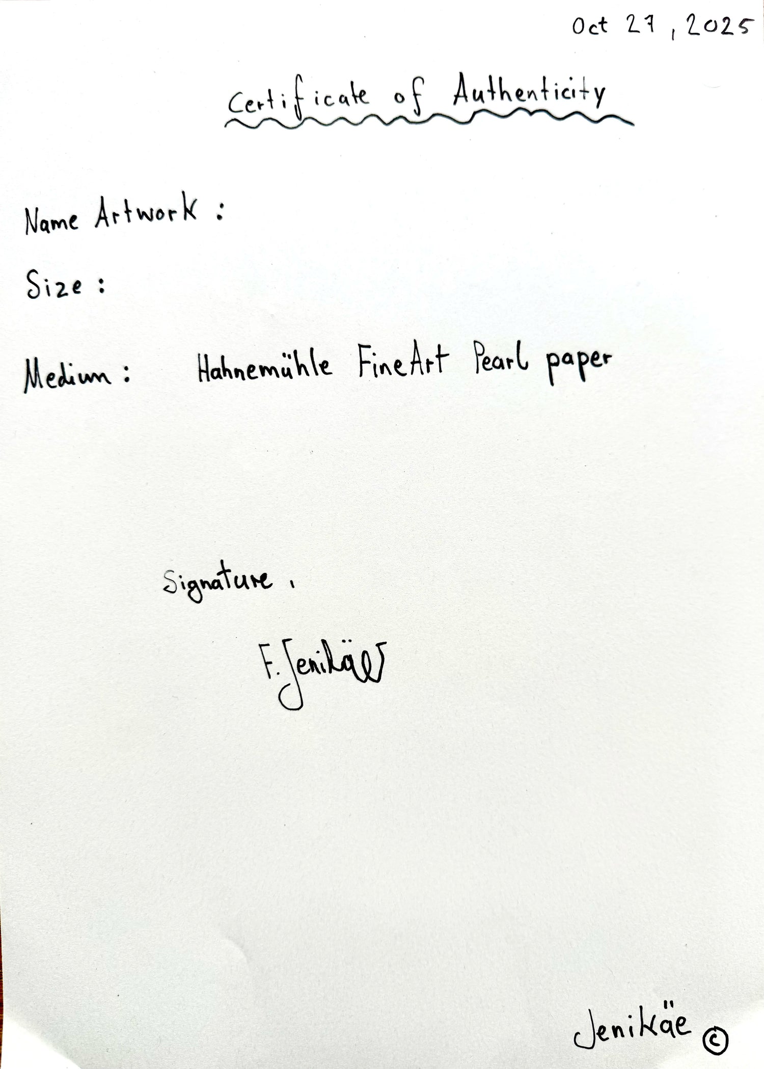 Limited Edition Hahnemühle Fine Art Print x Handwritten Certificate Of Authenticity