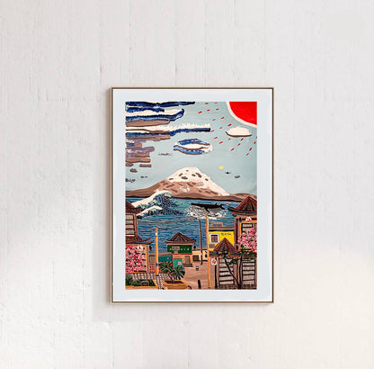 Artwork Mount Fuji and Hokusai Wave